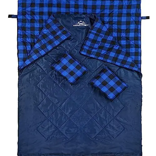 Produktbild: MOUNTREX Doppelschlafsack - Sommer Schlafsack für 2 Personen (210 x 150cm), Deckenschlafsack - XXL Sommerschlafsack mit 2 Kopfkissen für Erwachsene - Camping, Outdoor & Indoor (Blau)