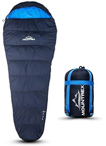 Produktbild: MOUNTREX® Schlafsack - Warm & Leicht (1500g) – 3-4 Jahreszeiten Outdoor Mumienschlafsack (-10°C / 0°C / 10°C) - Camping, Reise, Erwachsene - Kompaktes Packmaß (36x20cm) - Koppelbar