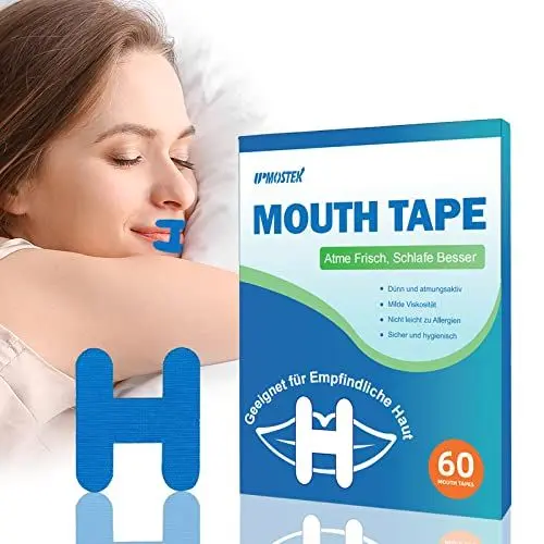 Produktbild: Mouth Tape for Sleeping, 60 Pcs H-Shape Sleep Mouth Tape, Snoring Aids for Men Women, Helps Stop Snoring and Develops Nasal Breathing Habits (Blue)