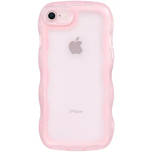 Produktbild: Mouzor Niedliche Hülle, kompatibel mit iPhone 7 Hülle, lockiger Wellen Rahmen iPhone SE 2020 Hülle, durchsichtige rosa iPhone SE 2022 Hülle, modische iPhone 8 Hülle, weiche TPU-Stoßschutzhülle