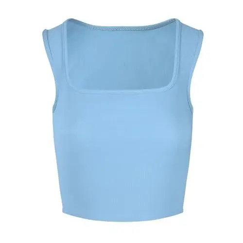 Produktbild: MOVE BEYOND Damen Tops Sexy U-Ausschnitt Tank top Sommer Gerippt Cami Basic Einfarbig Slim Fit, Hellblau, S