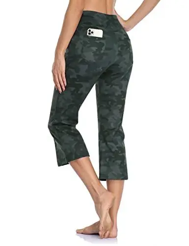 Produktbild: MOVE BEYOND Damen Yogahose 3/4 Sommerhose Caprihose Leicht Sporthose Butterweiche Jogginghose mit Taschen, Tarnung, XL