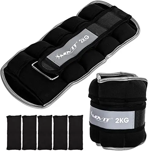 Produktbild: MOVIT 2er Set Gewichtsmanschetten Neopren mit Reflektoren, verstellbare Gewichte, 2x 2,0kg, schwarz