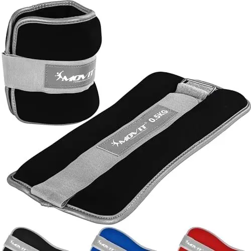 Produktbild: MOVIT® 2er Set Gewichtsmanschetten Neopren mit Reflektormaterial Laufgewichte für Hand- und Fußgelenke 2x 0,5 kg schwarz