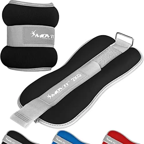 Produktbild: MOVIT® 2er Set Gewichtsmanschetten Neopren mit Reflektormaterial und Frottee-Einsatz Laufgewichte für Hand- und Fußgelenke 2x 1,0 kg schwarz