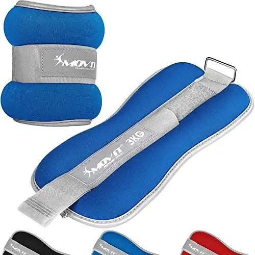 Produktbild: MOVIT® 2er Set Gewichtsmanschetten Neopren mit Reflektormaterial und Frottee-Einsatz Laufgewichte für Hand- und Fußgelenke 2x 3 kg blau
