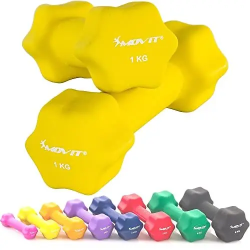 Produktbild: MOVIT 2er Set Neopren Hanteln, Kurzhanteln mit Oberfläche aus Neopren, 2x 1,0kg Gelb