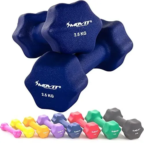 Produktbild: MOVIT 2er Set Neopren Hanteln, Kurzhanteln mit Oberfläche aus Neopren, 2x 2,5 kg Blau