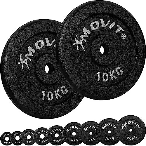Produktbild: MOVIT® Hantelscheiben Set PRO, 100% Gusseisen, 30/31 mm Bohrung, Gewichtsscheiben Set Gewichte Hantel 2x 10,0kg