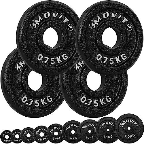 Produktbild: MOVIT® Hantelscheiben Set PRO, 100% Gusseisen, 30/31 mm Bohrung, Gewichtsscheiben Set Gewichte Hantel 4x 0,75kg