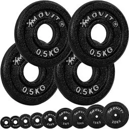 Produktbild: MOVIT® Hantelscheiben Set PRO, 100% Gusseisen, 30/31 mm Bohrung, Gewichtsscheiben Set Gewichte Hantel 4x 1,0kg
