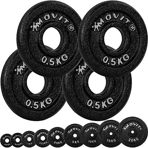 Produktbild: MOVIT® Hantelscheiben Set PRO, 100% Gusseisen, 30/31 mm Bohrung, Gewichtsscheiben Set Gewichte Hantel 4x 1,0kg