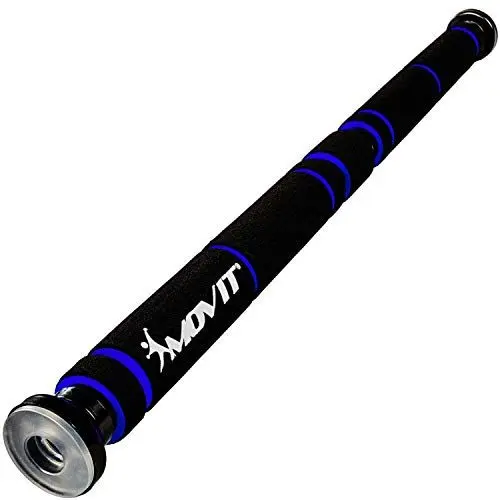 Produktbild: MOVIT Türreck Klimmzugstange zum Eindrehen, stufenlos anpassbar (62,5 – 100 cm), bis 350 kg belastbar, transparente Seitengummis, XXL Softgrip, Schwarz/Blau