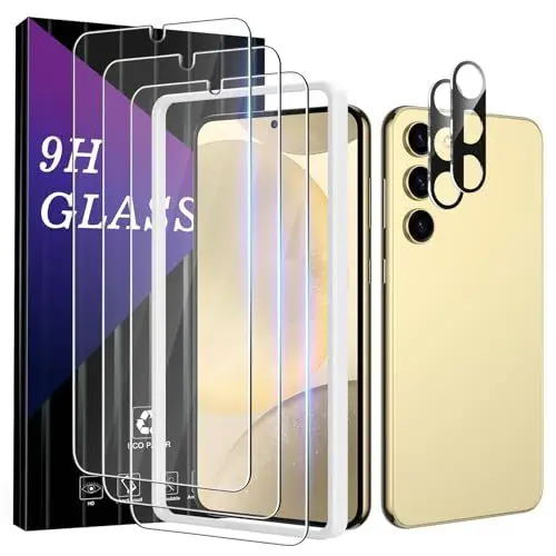 Produktbild: Mowei 3+2 Stück Displayschutz für Samsung Galaxy S24 Plus mit Einfaches Installationswerkzeug, (Fingerabdruck-ID unterstützen) 3X 9H Schutzglas & 2X kameraschutz für Galaxy S24+ (2024)