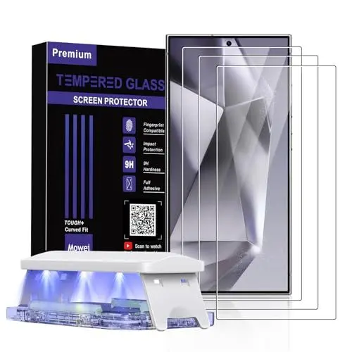 Produktbild: Mowei 3-Stück für Samsung Galaxy S24 Ultra Schutzfolie mit Auto Ausrichtungswerkzeug, (Fingerabdruck-ID Unterstützen) Displayschutz 3D Gebogen 9H Schutzglas für Samsung S24 Ultra (2024)
