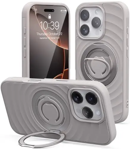 Produktbild: Mowei für iPhone 16 Pro Max Hülle (360° Drehbarer Ring) kompatibel mit MagSafe, Fallschutz Kratzfest Handyhülle für iPhone 16 Pro Max (2024)-Grau