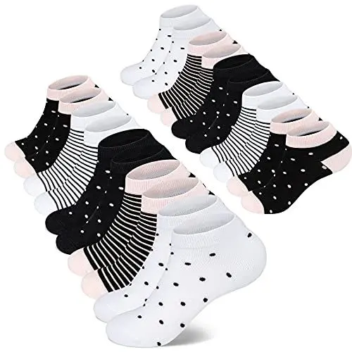 Produktbild: Mowenti Sneaker Socken 39-42 Damen Kurze Baumwollsocken Sportsocken 10 paar Streifen Punkten-8204