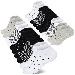 Produktbild: Mowenti Sneaker Socken Damen 39-42 Kurze Baumwollsocken Sportsocken 10 paar Streifen Punkten-8205