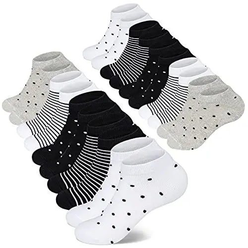 Produktbild: Mowenti Sneaker Socken Damen 39-42 Kurze Baumwollsocken Sportsocken 10 paar Streifen Punkten-8205