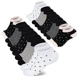 Produktbild: Mowenti Socken Damen 39-42 Sneaker Kurze Baumwollsocken Sportsocken 10 paar Streifen Punkten-8203