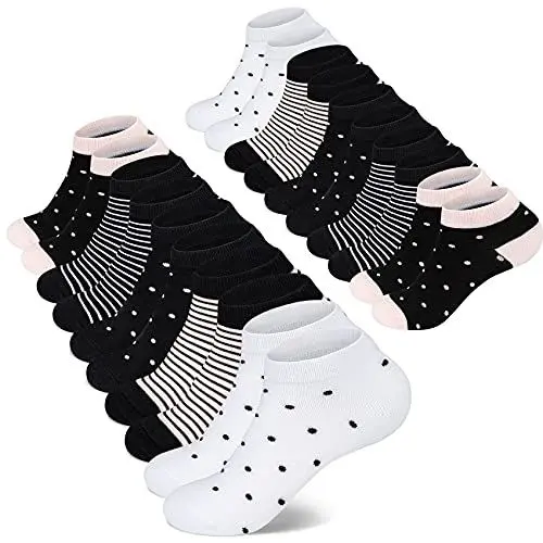 Produktbild: Mowenti Socken Damen 39-42 Sneaker Kurze Baumwollsocken Sportsocken 10 paar Streifen Punkten-8203
