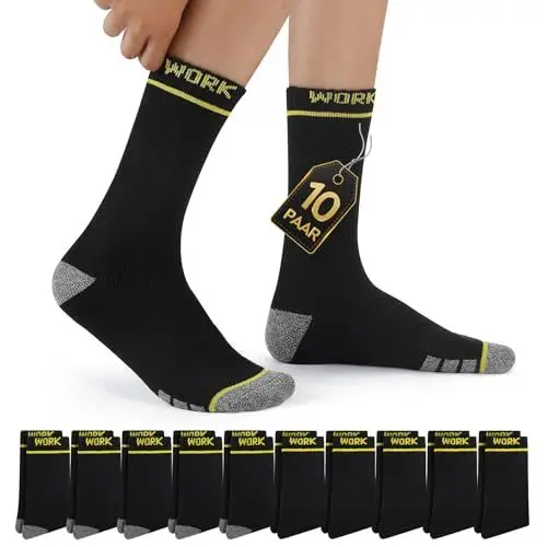 Produktbild: Mowenti Herren Socken 43-46 Schwarz Thermosocken Strümpfe Arbeitssocken Herrensocken Dicke Wintersocken WORK Baumwollsocken Winter Frottee Warme Baumwolle Socks Männer Grau 10 Paar