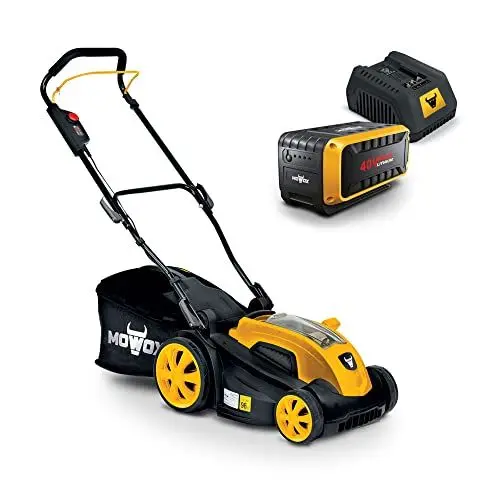 Produktbild: Mowox® EM 38 P-Li Lithium-Ion Akku-Rasenmäher mit 38 cm Schnittbreite, für Rasen bis 350 m², inkl. 40 V / 2,5 Ah starker Akku und Schnellladegerät (Ladedauer 35 min.), 5-fache Höhenverstellung