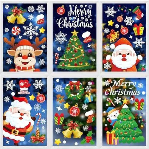 Produktbild: Moxled Fensterbilder Weihnachten Selbstklebend, 162 Fensterdeko Weihnachten mit Schneeflocken Weihnachtsmann Elch, Wiederverwendbar Statisch Haftende PVC Aufkleber für Fenster Tür Weihnachtsdeko