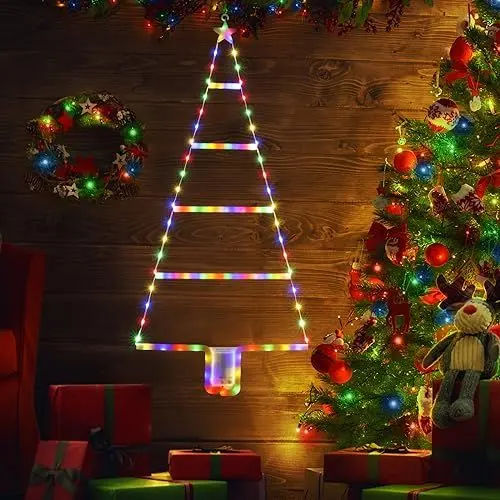 Produktbild: Moxled Weihnachtsbeleuchtung Außen Batterie Bunt, 81cm LED Leiter Lichterkette Batterie mit Timer, 8 Modi, Wasserdicht Leiter Lichterkette Weihnachtsbaum für Innen Außen Party Weihnachtsdeko Fenster