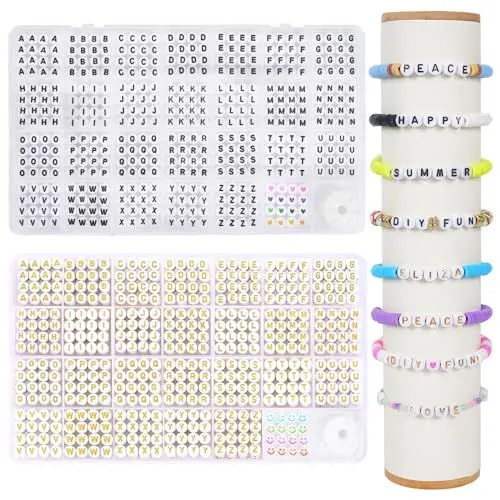 Produktbild: Moyofree 1620 Stück Buchstabenperlen, Alphabet Perlen zum Auffädeln, 7mm A-Z runde perlen für Armbänder, Buchstabenperlen Freundschaftsarmband machen Set, Bastelset für Armband Haarband Schm