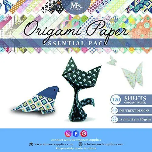 Produktbild: MozArt Supplies – Origami Papier Set – 120 Blätter – Traditionelles japanisches Faltblatt mit 40 Mustern, Blumen, Tieren, Azteken, geometrischen – Basteln Sie Blumen, Kraniche, Eulen, Drache