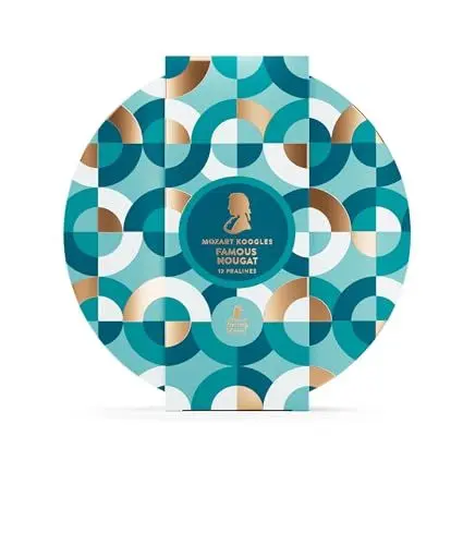 Produktbild: Mozart Koogles, Nougat mozartkugeln, 12er Geschenkbox, Mozart-Kugeln aus Zartbitter-Schokolade, Gefüllt mit Marzipan, Mandeln und Haselnuss-Nougat, 205g