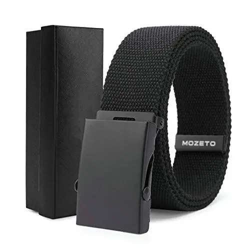 Produktbild: MOZETO Gürtel Herren Länge 115-145 cm Breit 3,8 cm Stoff Canvas Nylon Belt Automatischer Schnallen Verstellbarer Unisex Stoffgürtel