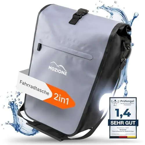 Produktbild: Mozione Fahrradtasche für Gepäckträger - 28L Fahrrad Gepäckträgertasche mit Umhängegurt & Reflektoren - wasserdichte Gepäcktasche für Fahrrad mit 16 Zoll Laptopfach
