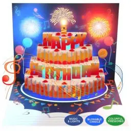 Produktbild: Mozmmhi 3D Pop Up Happy Birthday Geburtstagskarte, Musik & Licht & Feuerwerk Grußkarten mit Ausblasbar Kerze, Lustig Geburtstag Geschenke für Frauen Männer Mama Papa Kinder