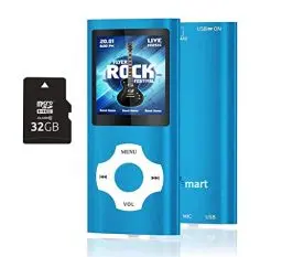 Produktbild: MP3 Player mit 32GB MicroSD Speicherkarte, Tabmart MP4 Musik Player Unterstützung Audio Player Media Player FM Radio E-Books Lange Akkulaufzeit 1,81 Zoll Farbdisplay Musik Player Blau