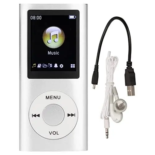 Produktbild: MP3-Player, Tragbarer -MP3-Musikplayer mit 1,8-Zoll-LCD-Bildschirm, 200-mAh-Akku, 8 Stunden Wiedergabe, max. 64 GB Unterstützt für MP3 WMA FLAC APE AAC OGG und ACELP (Silber)