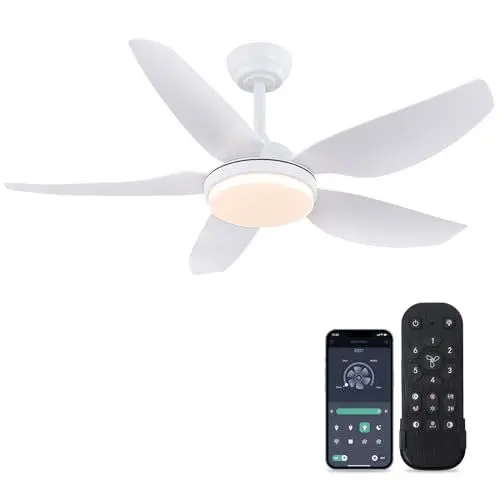 Produktbild: Mpayel Deckenventilatoren mit Licht und Fernbedienung/APP-Steuerung,117CM Deckenventilator mit 5 umkehrbaren Flügeln 6 Geschwindigkeiten, 3 CCT dimmbar für Schlafzimmer Wohnzimmer, Weiß