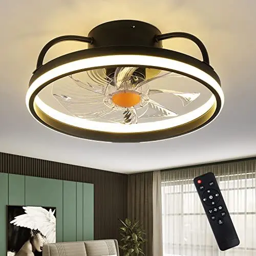 Produktbild: Mpayel Deckenventilatoren mit Lichtern und Fernbedienung,umschlossene blattlose Deckenventilatoren,38cm Low Profile Deckenventilator mit stufenlos dimmbarer Beleuchtung für Schlafzimmer Küche