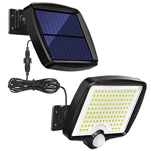 Produktbild: MPJ Solarlampen für Außen, 118 LED Solarleuchte Aussen mit Bewegungsmelder, IP65 Wasserdichte, 120°Beleuchtungswinkel, Solar Wandleuchte für Garten mit 5m Kabel