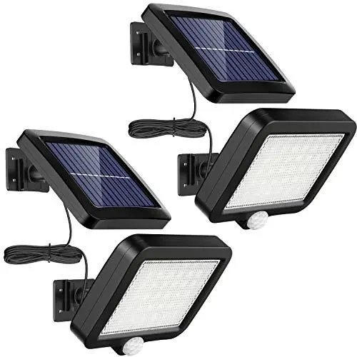 Produktbild: MPJ Solarlampen für Außen, 2 Stücke 56 LED Solarleuchte Aussen mit Bewegungsmelder, IP65 Wasserdichte, 120°Beleuchtungswinkel, Solar Wandleuchte für Garten mit 5m Kabel