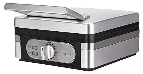 Produktbild: MPM MGO13 Professionelles Waffeleisen für 2 Dicke Belgische Waffeln, Antihaftbeschichtete Platten, Temperaturregelung, Edelstahlgehäuse, 1400W