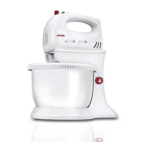 Produktbild: MPM MMR-16Z Teigknetmaschine mit Rotierender Schüssel 3,4 L, BPA frei, Knetmaschine Küchenmaschine, 5 Geschwindigkeiten + Turbo, Stangen und Knethaken Edelstahl, Weiß, 750W