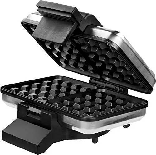 Produktbild: MPM S633G Waffeleisen für 2 Dicke belgische Waffeln, Temperaturregler, Antihaftplatten, Silber, 1200W S-633G