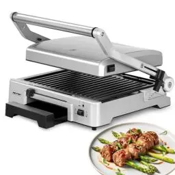 Produktbild: MPM - MGR-10M - Grill, Kontaktgrill - Elektrogrill - Tischgrill Elektrisch - 2000 W - Elektro Grill 150-230 °C - Höhenverstellbare Platte, Klappbar - Grill Elektrisch - Elektrogrill für Balkon, Küche