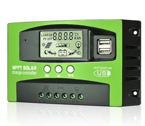 Produktbild: MPPT 80A Solar Laderegler 12V 24V Solarregler, MPPT Solarladeregler 80A mit Temperatursensor 2 USB Ports LCD Display, Passend für Sonnenkollektor 12V 24V Blei Säure und Lithium Batterien
