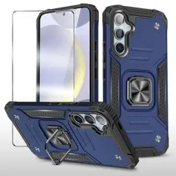 Produktbild: MQERYBV Handyhülle für Samsung Galaxy S24 FE 5G Hülle mit Frontdisplay Panzerglas, 360°Magnetisch Ring Ständer Handytasche Stoßfest Kratzfest Schutzhülle Panzerhülle Case Cover(Blau)
