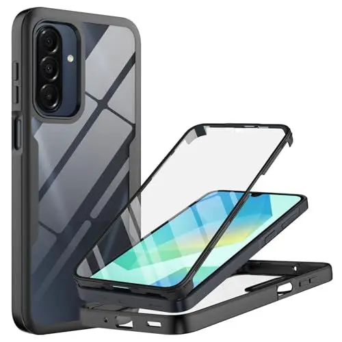 Produktbild: MQERYBV Hülle Kompatibel für Samsung Galaxy A17 Hülle und Eingebauter Displayschutzfolie 360 Grad Schutzhülle Transparent Handyhülle, Schwarz