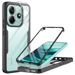 Produktbild: MQERYBV Hülle Kompatibel für Xiaomi Redmi Note 14 5G Hülle und Kameraschutz Ganzkörper Eingebauter Glas Displayschutzfolie 360 Grad Schutzhülle Transparent Handyhülle, Schwarz