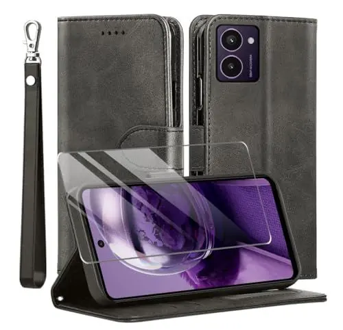 Produktbild: MQERYBV Kompatibel mit HMD Pulse Pro 4G/Pulse/Pulse Plus Hülle, Leder Flip Stoßfeste Handyhülle, Magnetische Schutzhülle Silikon TPU(Kartenfach)(Standfunktion)(1X Displayschutzfolie) Case -Schwarz